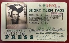 New York World's Fair 1939 Short Term Press Pass with 4 Tickets picture
