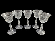 5 Vintage Cambridge Chantilly Crystal Cocktail Glasses Etched Floral 5 3/8
