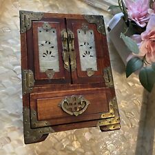 Vintage Chinese Rosewood Jewelry Box With Brass Fittings  picture