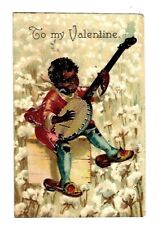 c1913 Valentines Postcard Young Boy Playing the Banjo Embossed picture