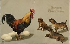 Postcard Vintage Easter Greetings  Rooster Eggs And Puppies. 1909 One Cent Stamp picture