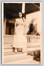 RPPC Young Lady Dress Classic Fashion Porch Steps CYKO 1904-1920s VTG Postcard picture