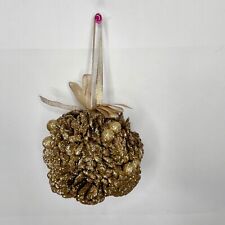 Vintage Hand Made Real Pinecone Gold Glitter Christmas Ornament picture