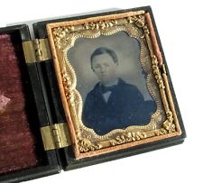 Antique Ninth Plate Ambrotype Civil War Era Boy in Thermoplast Case picture