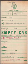 Jersey Central Lines RR EMPTY CAR tcket CB&Q Box Car Allentown &c 1956 picture
