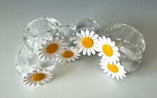 Mid-Century Lucite Clear Napkin Rings Daisy Flower Yellow White Vintage Set/6 picture