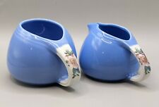 Vtg Hall's Rose Parade Cream And Open Sugar Light Blue Floral Handles #1259 USA  picture
