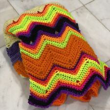 Granny Afghan Throw Blanket Crochet Knitted 34”X 53” Zigzag Rainbow Colorful A37 picture