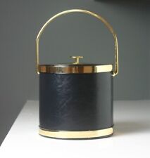 VTG Elegance by Kraftware Mid Century Modern BLK Faux Leather Gold Ice Bucket picture