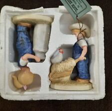 1985 Homco Denim Days Figurines Boy #1501 Girl #1518 Harvest Helpers Lot of 2 picture