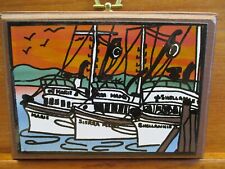 Vtg Alaska Painting Enamel Wood Fishing Boat Ketchikan Silver King Craftsmen Art picture