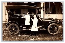 c1910 RPPC Two Young Women In Front of Car Automobile Postcard Real Photo picture