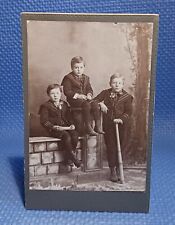 Cabinet Card- Future HOFs- 3 Boys posing w/ early ring baseball bat - c 1880s picture