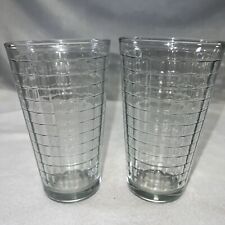 Pair of 2 Pasabahce Style 16oz Tumblers Block Optic Clear Drinking Glasses VTG picture