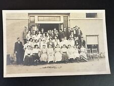 Postcard Large Class Group of Students Standing Out Side School Building Posing picture