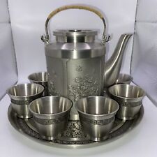 Royal Selangor Tea Set Hand Finished Pewter Four Seasons 6 Cups Teapot And Tray picture