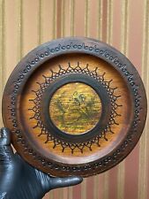 Vintage Polish Hand Carved Wooden plate Plaque Art Deco Poland Singing 10.5 in picture