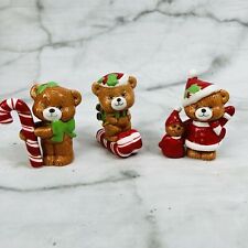 Vintage Set of 3 Ceramic Teddy Bears Korea Red Green Candy Cane Santa picture