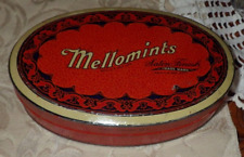 OLD LUDEN'S MELLOMINTS TIN CAN HALF POUND SATIN FINISH ANTIQUE ADVERTISING TIN picture