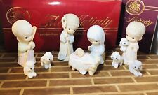 1986 Precious Moments 9 Pc Porcelain Nativity Set Come Let US Adore Him 104000 picture