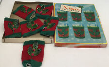 1950's Christmas Sweaters Or Wrappers Glass Bottle Holly Berry Design W Box VTG picture
