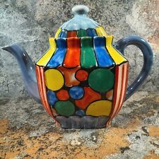 Vintage CLARICE CLIFF Style Hand Painted Teapot 1930s Gumball Pot Made in Japan picture