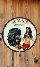 THE GENERAL TIRE SERVICE PINUP GOTH BABE PORCELAIN GAS SERVICE OIL PUMP AD SIGN picture