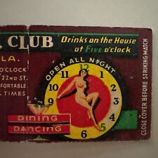 Vintage 1940s Five O’Clock Club Miami Beach Matchbook Cover Girlie picture