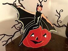 U Pick Vintage Inspired Bat Woman Witch, Pumpkin Halloween Cardstock Decoration picture