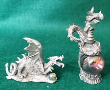 Lot 2 Vintage  Pewter Mystical  Dragon With  Glass Orbs picture
