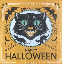 TWO Individual Paper Cocktail  Decoupage Napkins Happy Halloween Black Cat picture