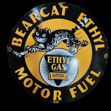 BEARCAT ETHYL PORCELAIN ENAMEL SIGN 30X30 INCHES DOUBLE SIDED picture