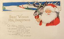 Antique Best Wishes For Christmas - Santa Claus with Reindeer Postcard c1910 picture