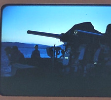 1950s Naval Ship Sailors Ready for Battle Gun Red Border 35mm Kodak Photo Slide picture