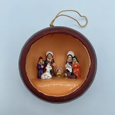 Nativity Christmas Ornament Hand Carved Painted Gourd Diorama Handmade VTG picture