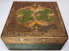 Antique Italian Handmade Florentine Gilded Gold/Green Wooden Portait Box picture