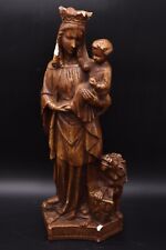 Large Neo-Gothic statue of crowned Mary with child Jesus lion circa 1900 Antique picture