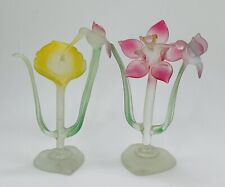 Blown Glass Hummingbird in Flower Figurines Set Of Two picture