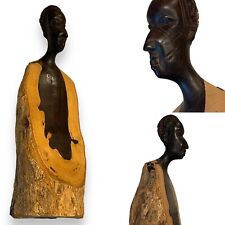 Vintage African Ebony Carving of An Elder / Old Man w A Shawl Coat 9.5x3 picture