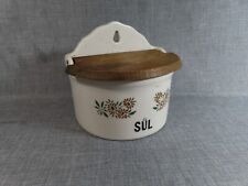 Vintage Ceramic Wall Salt Box with Wood Lid - made in Czechoslovakia.  picture