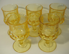 Five Indiana Glass Co. Kings Crown Colony Thumbprints Amber Footed Goblets picture