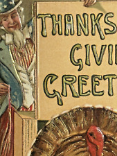 Uncle Sam Postcard Patriotic Thanksgiving Dinner Helps Turkey on Leash Escape picture