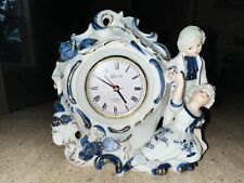 Vintage LINDEN Genuin White Blue Golden Porcelain China Quartz Alarm Clock JAPAN picture