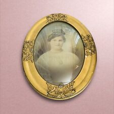 c1880's Antique Oval Convex Bubble Glass Woman Portrait w/Wooden Frame 18”x24” picture