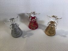 3 Angel Glass Ornaments Glitter Accents Stradivo LLC Silver Red Gold picture
