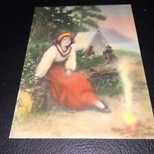 VICTORIAN F.R. HARPER 1880’s GIRL BY A CAMPFIRE WITH TENT IN BACKGROUND CARD picture