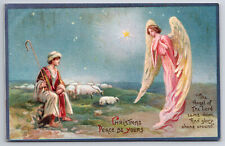 Antique C1913 Christmas Angel Peace Be Yours With Shepherd Postcard P165 picture