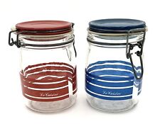 VINTAGE RED AND BLUE KITCHEN GLASS CANISTERS “LA CUISINE” 0.75 L EACH picture
