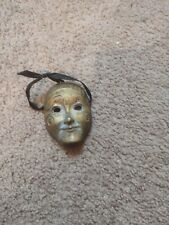 VINTAGE BRASS METAL MINI ORIENTAL AFRICAN ? MASK 3 IN. TALL picture
