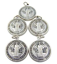 Lot of 5 Silver Saint Benedict Evil Protection Sacramental Devotion Medals picture
